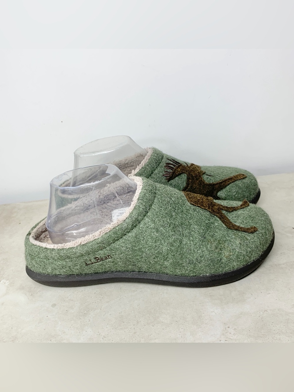 LL Bean Slippers Women Size 9 Shoes Slip On Daybreak Scuffs Green Moose Brown